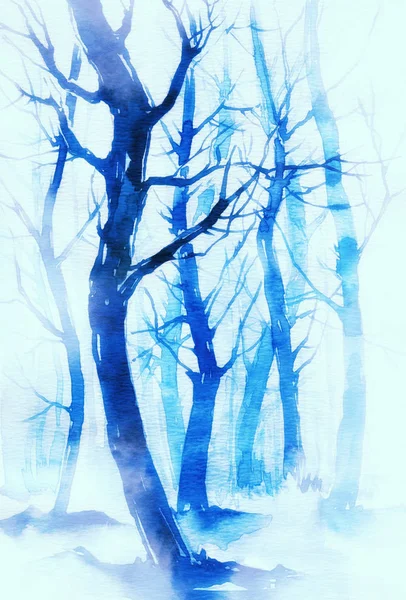 水彩快速表达的剪影 冬天森林 — 图库照片