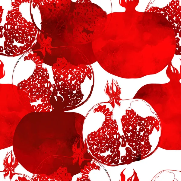 Granátové Jablko Mix Opakujeme Vzor Bezešvé Akvarel Digitální Ručně Nakreslený — Stock fotografie
