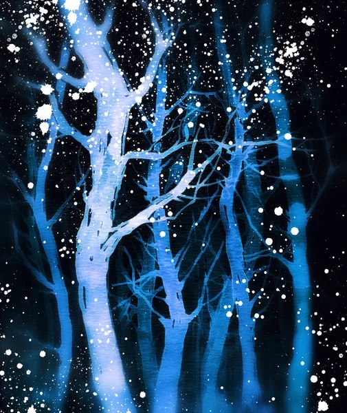 Watercolor Fast Expressive Sketch Winter Forest — Stock Photo, Image