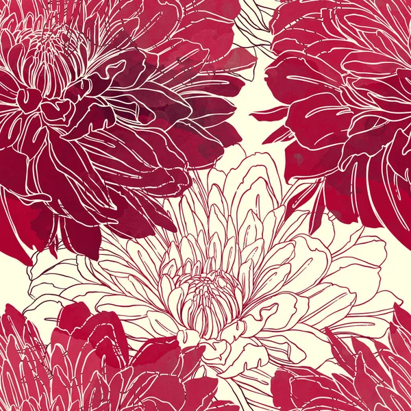 Impronte Crisantemi Giapponesi Mescolano Modello Senza Cuciture Ripetizione Acquerello Disegno — Foto stock gratuita