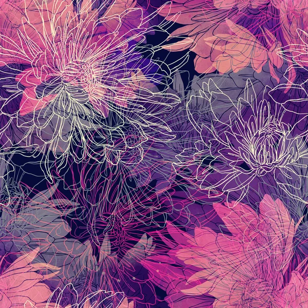 Empreintes Chrysanthèmes Japonais Mélanger Répéter Motif Sans Couture Aquarelle Photo — Photo