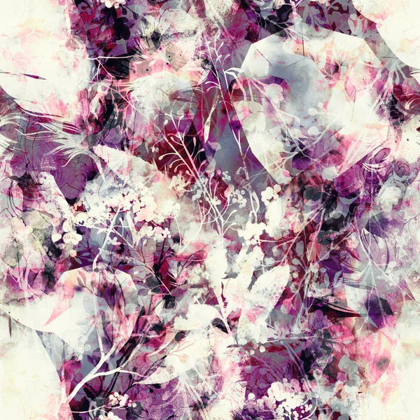 Příroda Kouzelná Otisky Abstraktní Květiny Listí Promíchejte Opakujeme Vzor Bezešvé — Stock fotografie