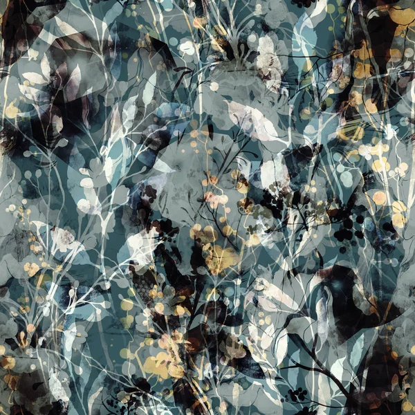 Магия Природы Отпечаток Абстрактных Цветов Листьев Повторяет Бесшовный Узор Акварель — стоковое фото