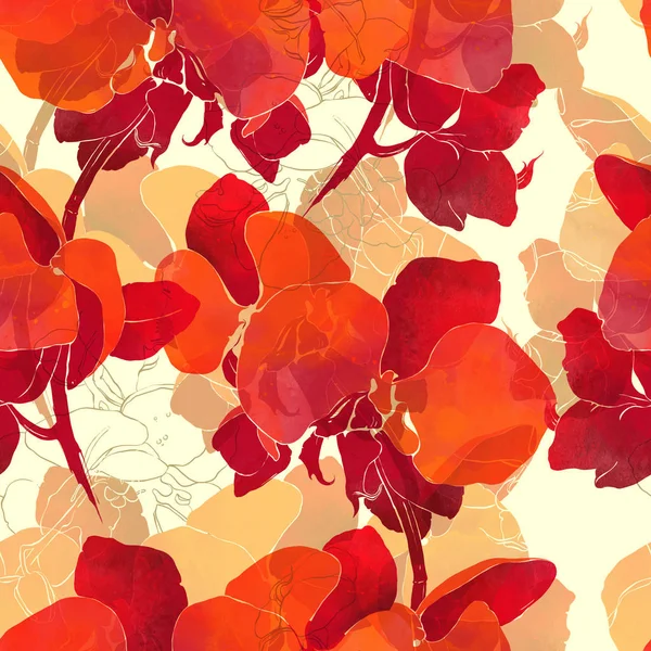 Відбитки Орхідей Змішують Повторюваний Безшовний Візерунок Акварельне Цифрове Малюнок Рук — стокове фото