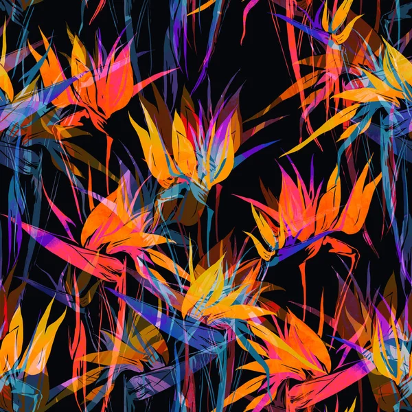 出版社ストレチア花は繰り返しのシームレスなパターンをミックスします 水彩やデジタル手描き下ろし画像 ミクスト メディア作品 — ストック写真