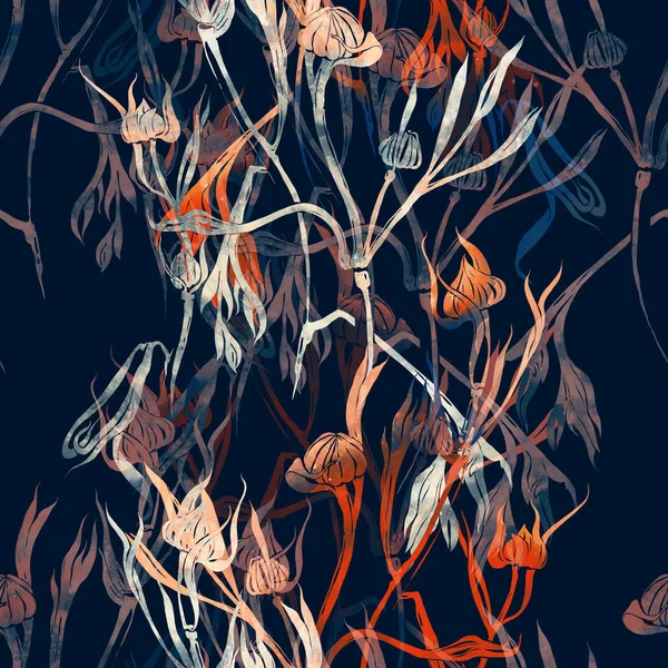 Lenyomatai Rügyek Levelek Ranunculus Varrat Nélküli Mintát Akvarell Digitális Kézzel — Stock Fotó