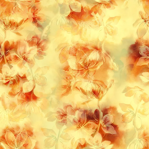 Sakura Bloesem Mix Naadloze Terugkeerpatroon Aquarel Digitale Hand Getekende Afbeelding — Stockfoto