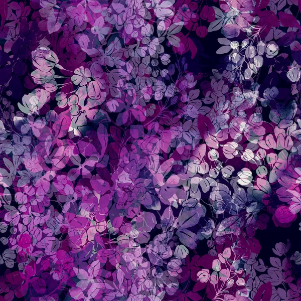 Otisky Lila Květy Mix Opakujeme Vzor Bezešvé Akvarel Digitální Ručně — Stock fotografie