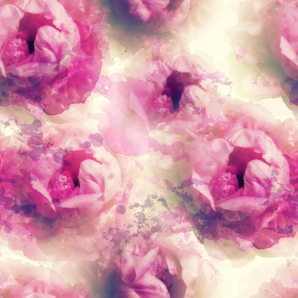 Foto Und Aquarell Frühling Nahtlose Muster Mit Pfingstrosen Blumen Digitale — Stockfoto