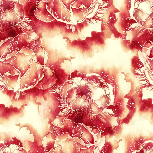 Peonies Mix Repeat Seamless Pattern Watercolour Digital Hand Drawn Picture — Stock Photo, Image