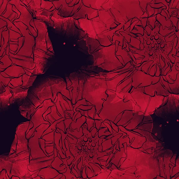 Пионы Тюльпаны Смешивают Повторяющийся Бесшовный Рисунок Акварель Цифровая Фотография Ручной — стоковое фото