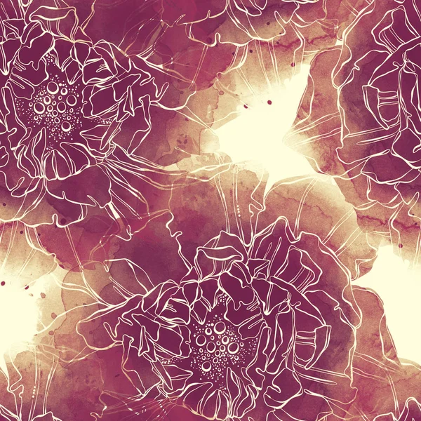Півонії Тюльпани Змішують Безшовний Візерунок Акварельний Цифровий Малюнок Рук Змішане — стокове фото