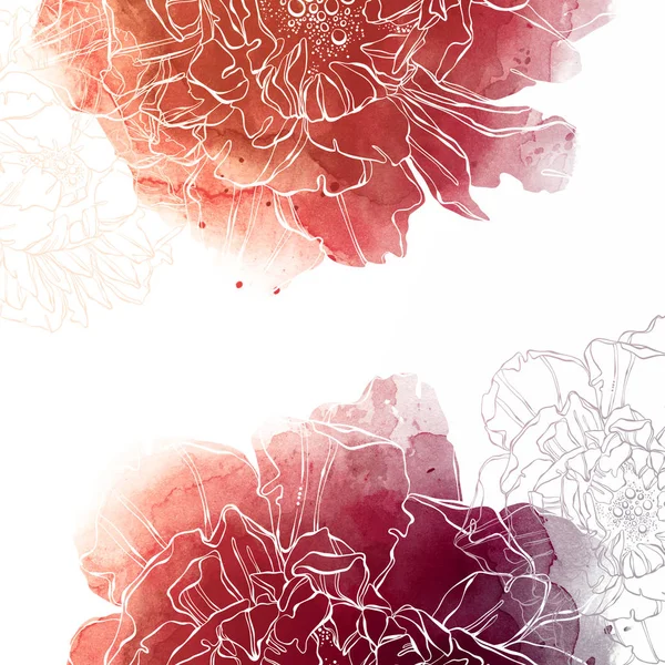 Karta Kwiatowy Piwonie Miejsca Dla Tekstu Akwarela Cyfrowych Ręcznie Rysowane — Zdjęcie stockowe