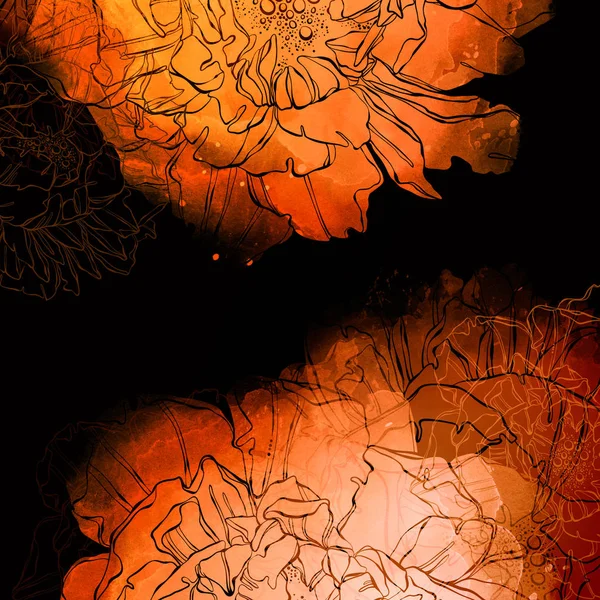 Floral Kaart Met Pioenrozen Met Ruimte Voor Tekst Aquarel Digitale — Stockfoto