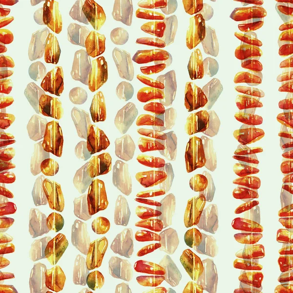 Korálky Polodrahokamů Přírodních Mix Bezešvé Vzor Opakujeme Akvarel Digitální Ručně — Stock fotografie