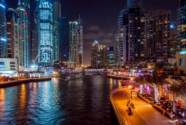 Panorama Moderní City Noci Dubaj Ptačí Pohled — Stock fotografie