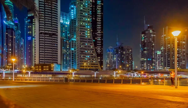 Panorama Nowoczesnego Miasta Nocy Dubai — Zdjęcie stockowe