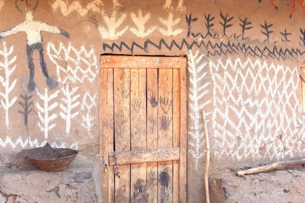 Wooden door-painted mud wall-Oromo house. Oromia-Ethiopia. 0521