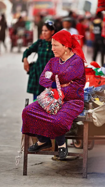 Hotan Xinjiang China Outubro 2017 Mulher Meia Idade Povo Turco — Fotografia de Stock