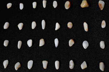 Yeşim çakıl taşı ya da ziliao ile market tezgahı. Hetian veya Hotan yeşim taşı ağırlıklı olarak tremolitten oluşur ve% 5 'e varan kirlilik onu beyaz-sarı-kahverengi-mavi-yeşil-gri-siyah renklendirir. Xinjiang-Çin.