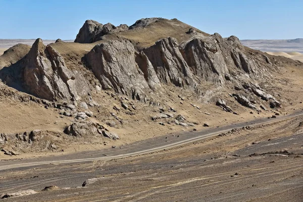 Alignment Yardangs Elongated Streamlined Landforms Carved Tectonically Folded Sedimentary Rocks — Stock Photo, Image