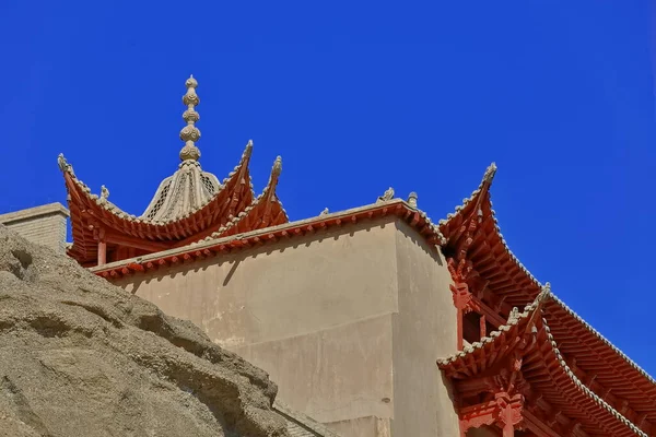 Porche Bois Étages Grotte Mogao Caves Section Comprenant 492 Grottes — Photo