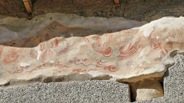 Restos Frescos Pintados Pared Exterior Del Acantilado Que Alberga Roca — Foto de Stock