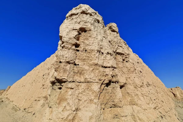 Rammed earth walls-ruins of ancient Pochengzi watchtower fortress-part of the Han era frontier defenses-border post on the western limits of the Chinese empire. Anxi Guazhou county-Gansu prov.-China.