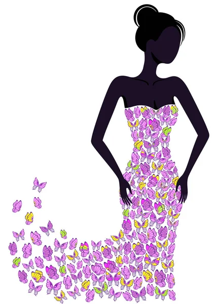 Silhouette of a girl in a flying apart dress — Stock Vector