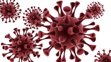 Covid-19, koronavirüs salgını, yalıtılmış beyaz ortamda dolaşan virüs, koronavirüs gribi geçmişi, viral hastalık salgını. 3d oluşturma.