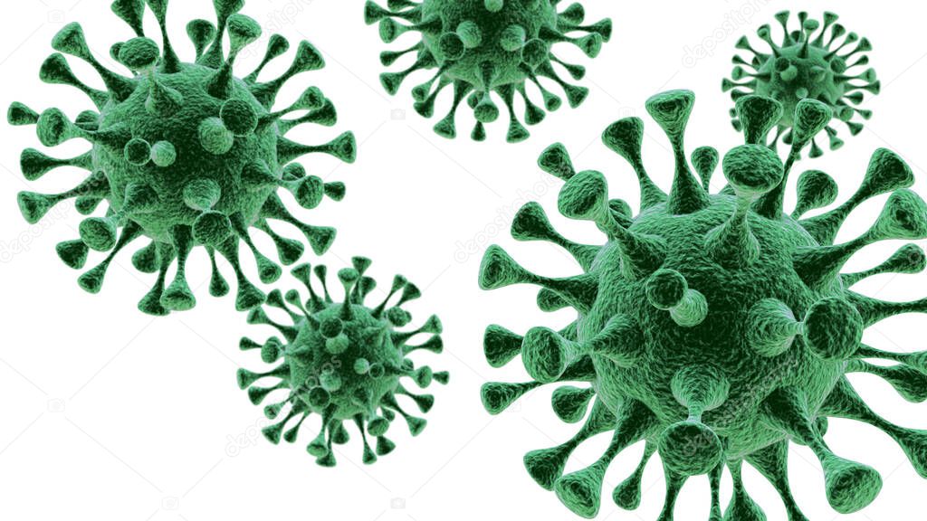 Coronavirus  concept. Asian flu outbreak and coronaviruses influenza as dangerous flu strain cases as a pandemic. Scanning electron microscope image of the virus. 3d rendering.