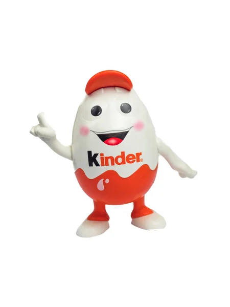 Roma İtalya. 29 Aralık. 2019: Beyaz arka planda Kinder oyuncağı olan daha neşeli yumurtalar.