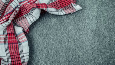 kitchen towel on gray background. copy space