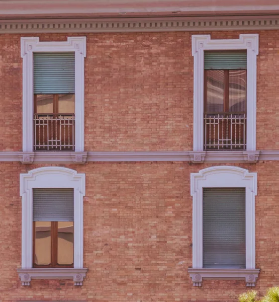 wall and window background. Old brick wall with windows.