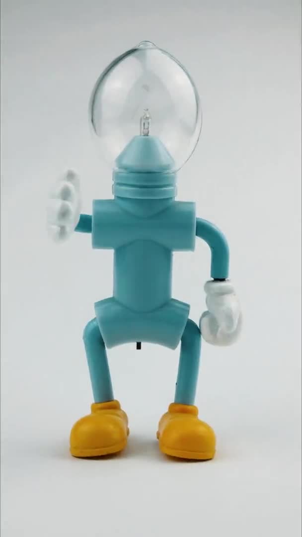 New idea concept. toy with incandescent lamp instead of head — Stock Video