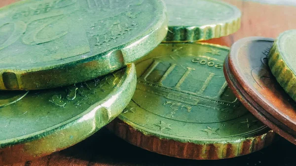 Монеты Евро Супер Крупным Планом Shallow Dof Часть Монет Евро — стоковое фото