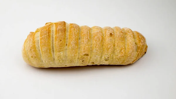 Pão Tradicional Cozido Casa Pão Italiano Ciabatta Isolado Fundo Branco — Fotografia de Stock