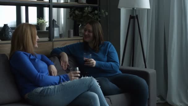 Élvez a szabad idő otthon pozitív női barátok — Stock videók