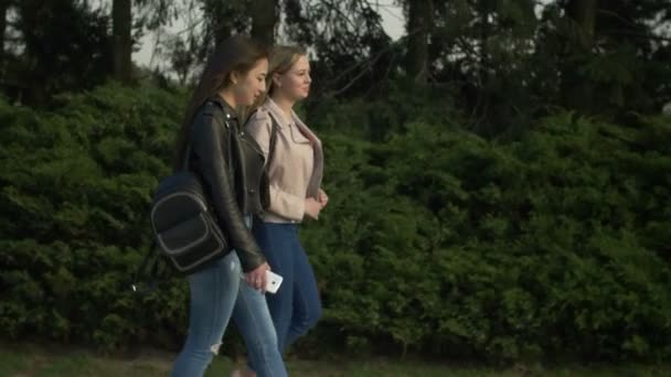 Happy teenage girls enjoying nature in parkland — Stock Video