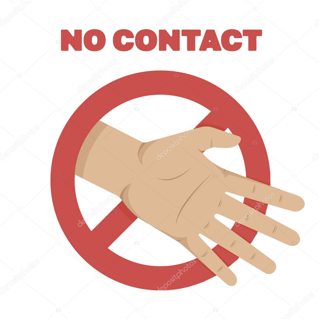 Handshake ban. No handshake the red badge icon, avoiding physical contact and infection with the coronavirus. No contact. Vector flat illustration eps 10