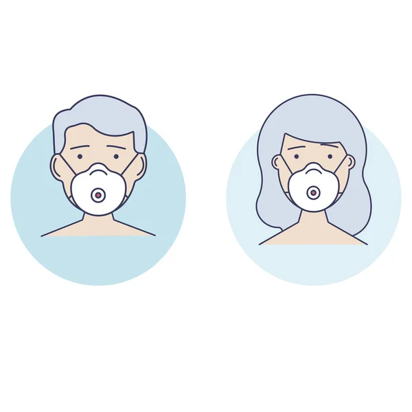Tıbbi Yüz Koruma Maskeli Bir Adam Kadın Maske N95 Maske — Stok Vektör