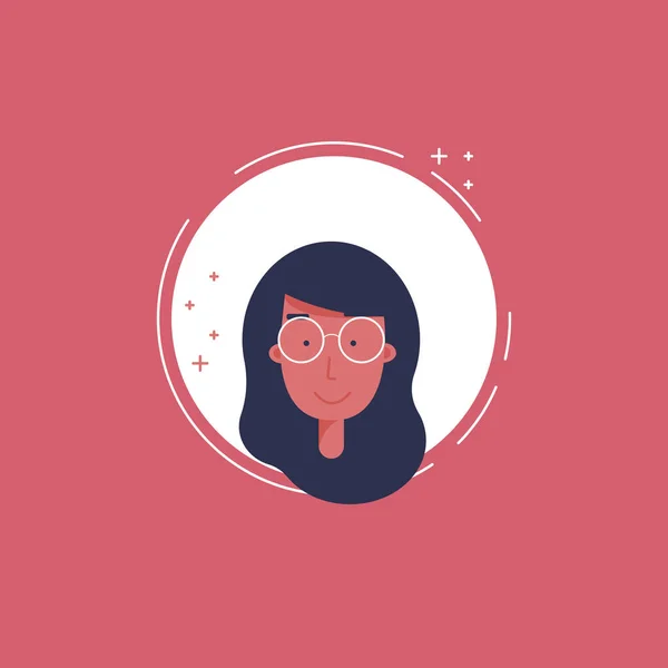 Chica Avatar Sonriente Icono Plano Sobre Fondo Rosa Carácter Ilustración — Vector de stock