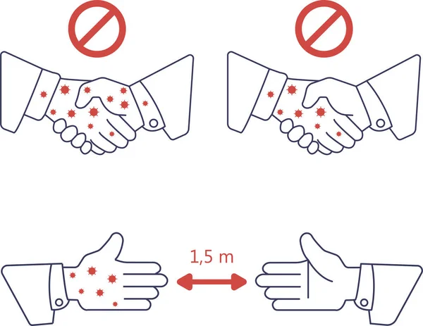 Запрет Рукопожатия Никакого Рукопожатия Иконки Красного Значка Избегая Физического Контакта — стоковый вектор
