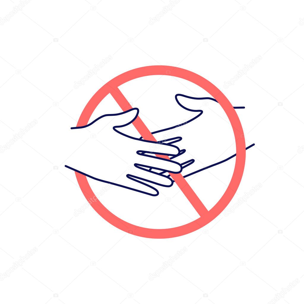 Ban handshake. No handshake the red forbidden sign icon, avoiding physical contact and infection with the crown virus. Vector illustration