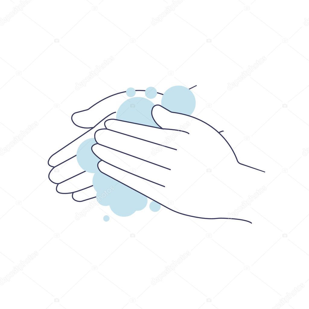 Hand washing. Soap. Hand hygiene. Methods of protection against viruses. Combating the spread of coronavirus. For the web and infographics. EPS 10 vector illustration