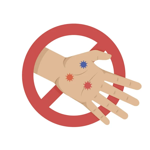 Запрет Рукопожатия Никакого Рукопожатия Бактерии Рукой Рука Запретительным Знаком Мультфильм — стоковый вектор