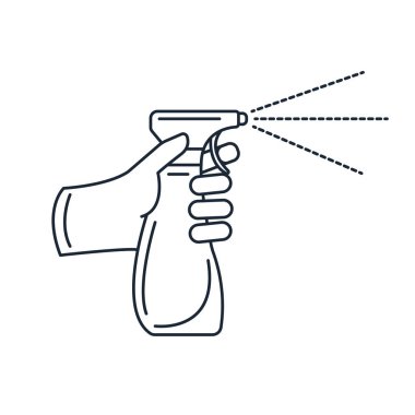  Anti bakteriyel dezenfektan spreyi. Sprey şişe ikonu. Alkol spreyi. Ev yapımı kimyasallar. Enfeksiyon kontrol konsepti, Coronavirüs, 2019-nCoV, grip, virüs. Düz vektör