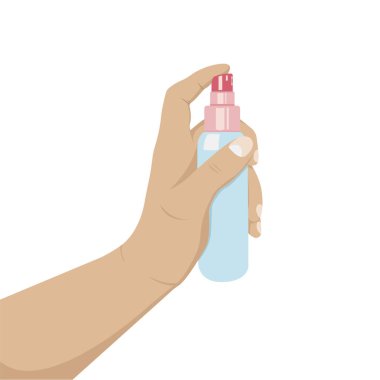 Anti bakteriyel dezenfektan spreyi. Sprey şişe ikonu. Alkol spreyi. Ev yapımı kimyasallar. Enfeksiyon kontrol konsepti, Coronavirüs, 2019-nCoV, grip, virüs. Düz vektör