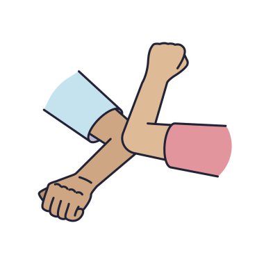 Selam dirseğine geldi. Dirsek çarpması. Güvenli selamlar. Enfeksiyon, virüs, koronavirüs ve grip bulaşmasını önlemek için yöntemler. Coronavirus salgını için koruyucu ekipman. El yok. Düz vektör