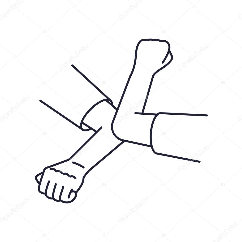 Greeting hit your elbow. Elbow bump. Safe greetings. Methods to prevent transmission of infection, virus, coronavirus, influenza. Coronavirus epidemic protective equipment. No handsh. Flat vector